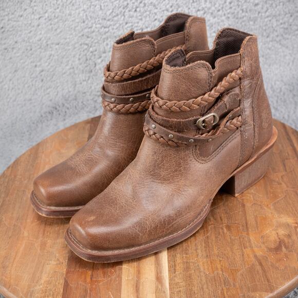 Justin Winona Women's Ankle Booties Brown Leather Cowboy Western 6 B - Picture 3 of 7